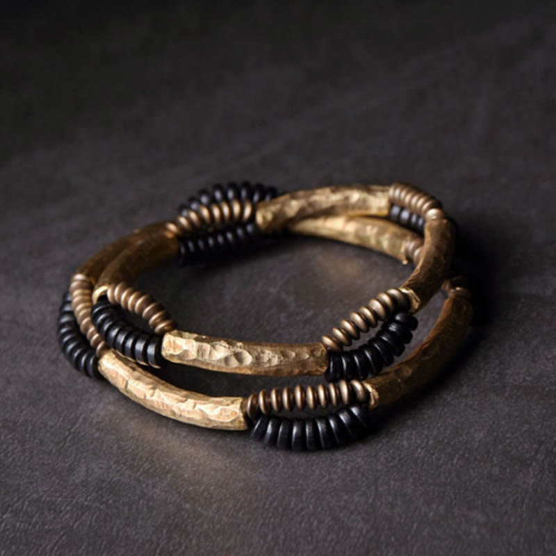 Fortune Jewel Vintage Ebony Wood Copper Luck Wealth Handmade Bracelet