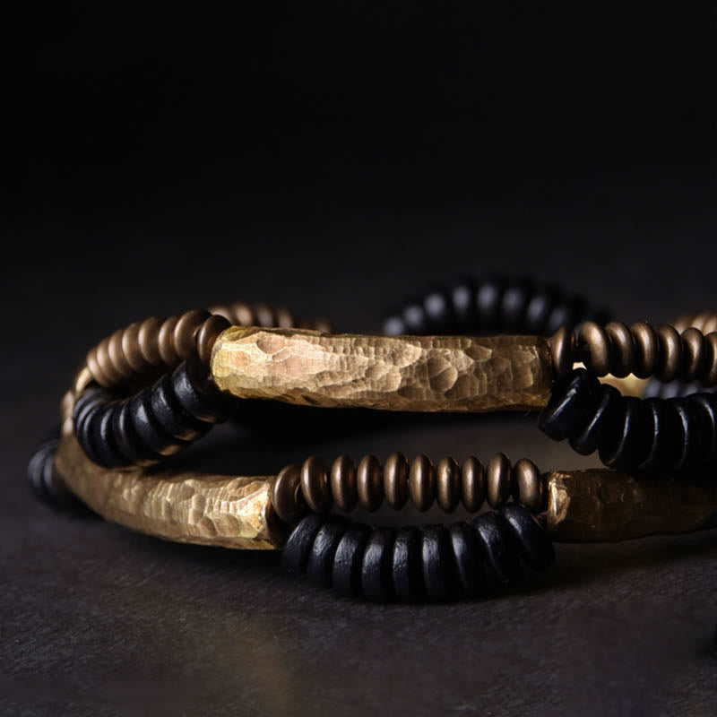 Fortune Jewel Vintage Ebony Wood Copper Luck Wealth Handmade Bracelet