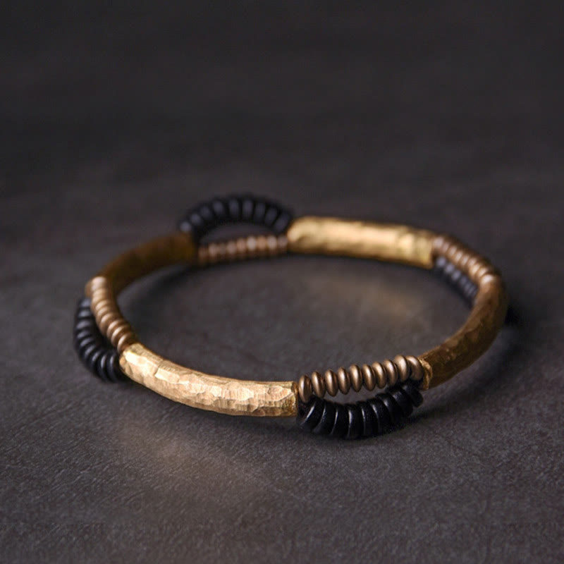 Fortune Jewel Vintage Ebony Wood Copper Luck Wealth Handmade Bracelet