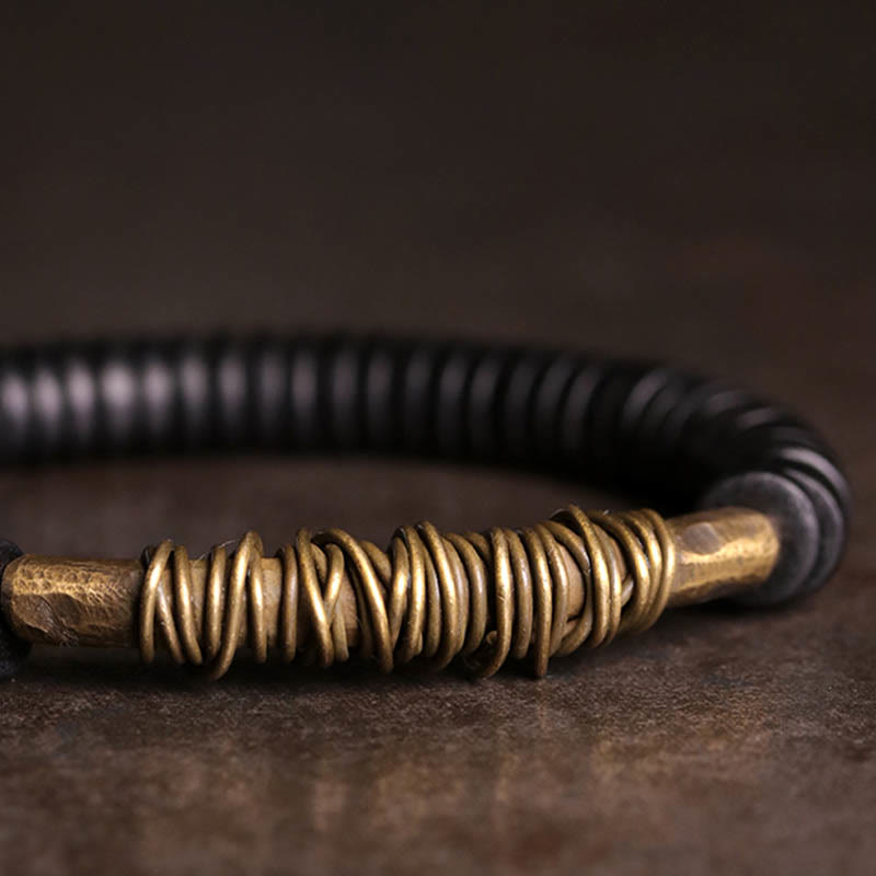 Fortune Jewel Calm Tibetan Ebony Wood Copper Bracelet