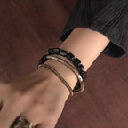Fortune Jewel Vintage Peace Tibetan Ebony Wood Beads Copper Multilayered Healing Bracelet