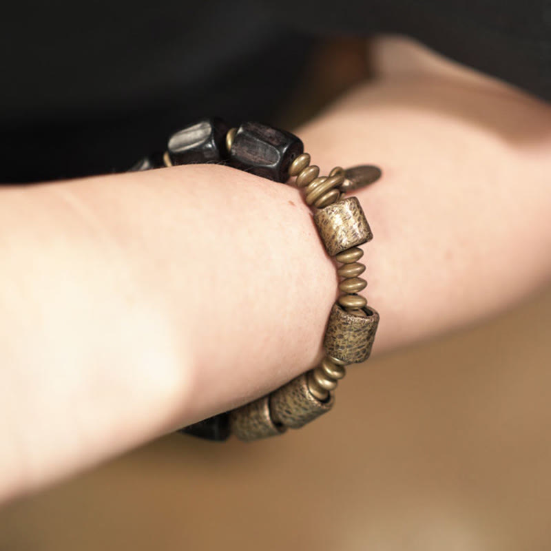 Fortune Jewel Vintage Peace Ebony Wood Copper Beads Bracelet