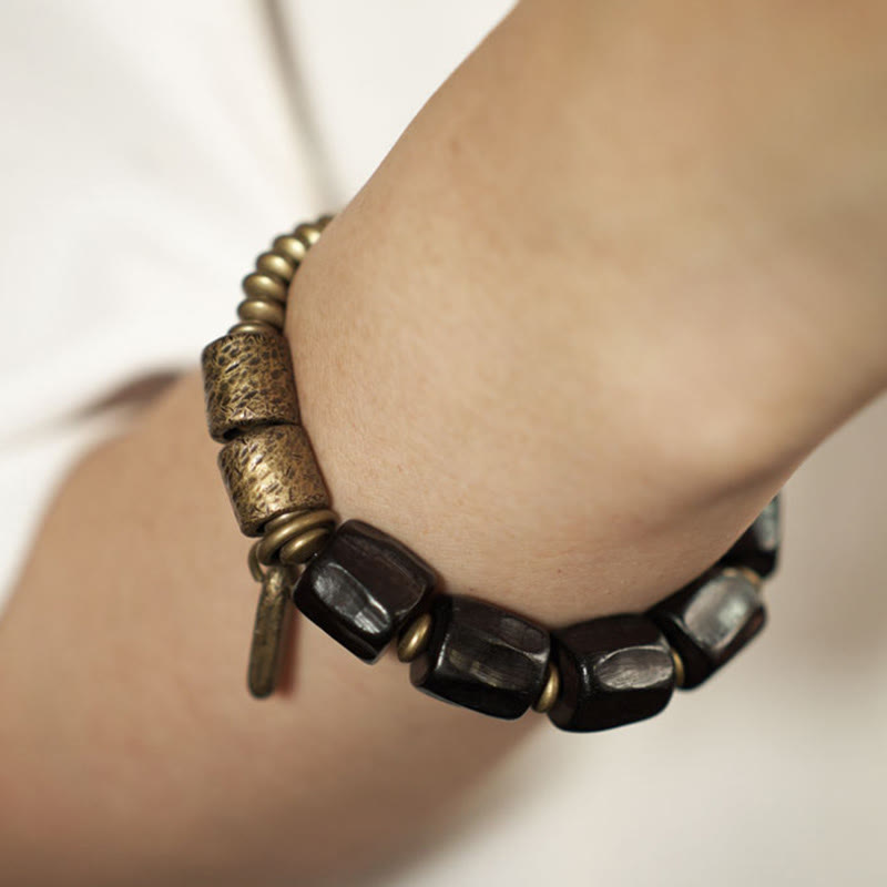 Fortune Jewel Vintage Peace Ebony Wood Copper Beads Bracelet