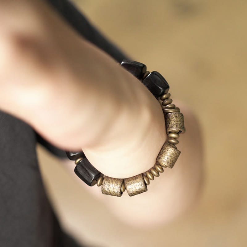 Fortune Jewel Vintage Peace Ebony Wood Copper Beads Bracelet