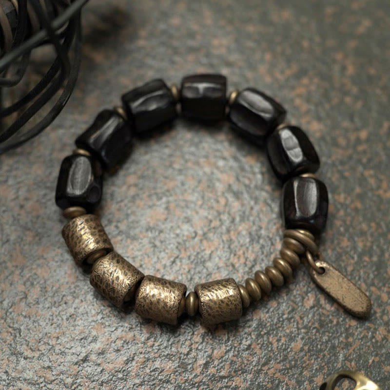 Fortune Jewel Vintage Peace Ebony Wood Copper Beads Bracelet