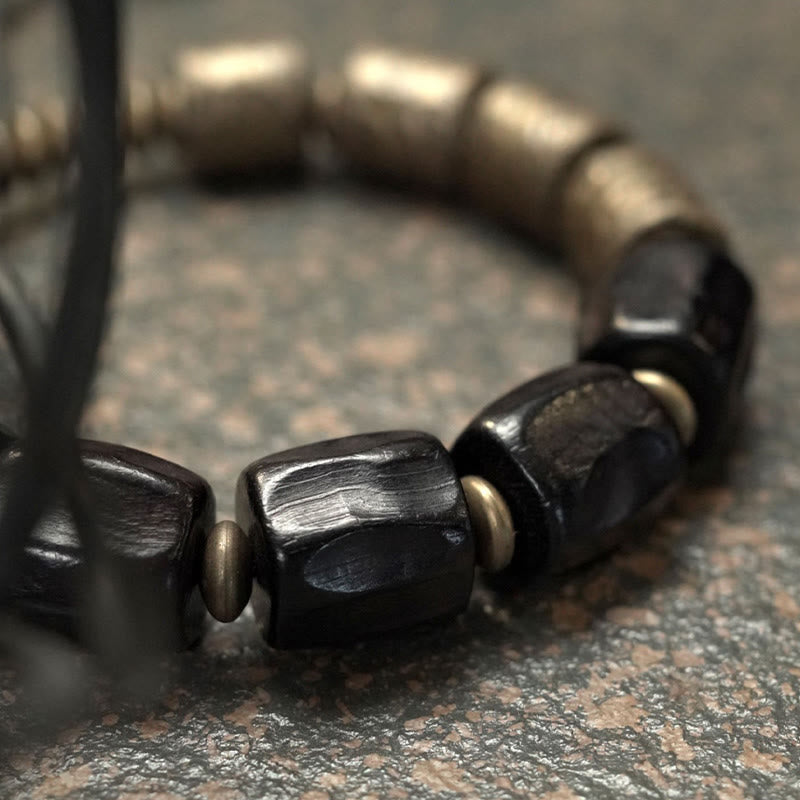 Fortune Jewel Vintage Peace Ebony Wood Copper Beads Bracelet