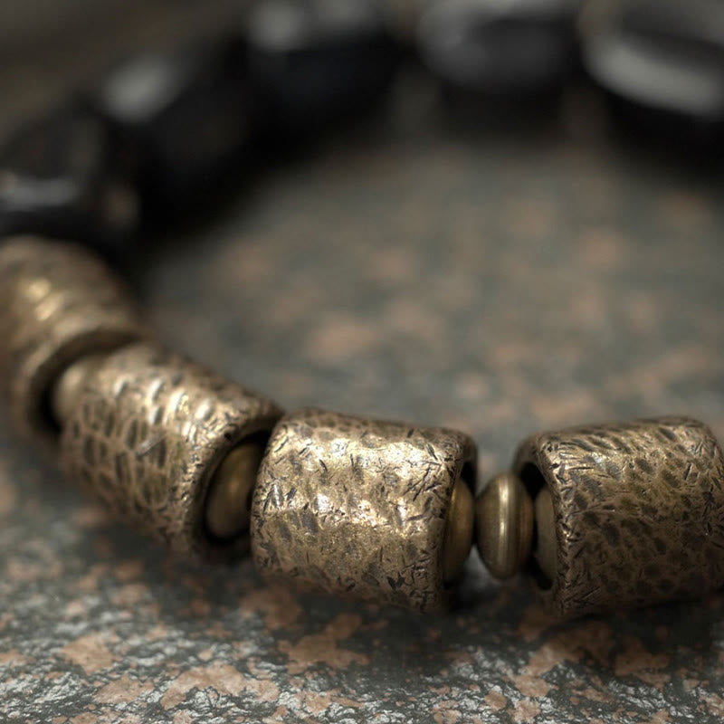 Fortune Jewel Vintage Peace Ebony Wood Copper Beads Bracelet