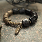 Fortune Jewel Vintage Peace Ebony Wood Copper Beads Bracelet