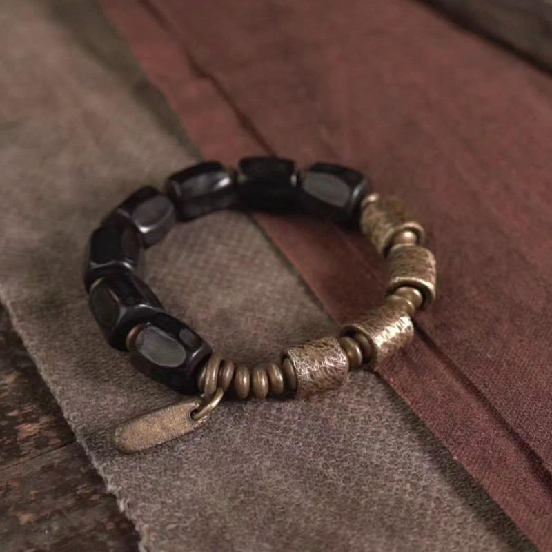 Fortune Jewel Vintage Peace Ebony Wood Copper Beads Bracelet