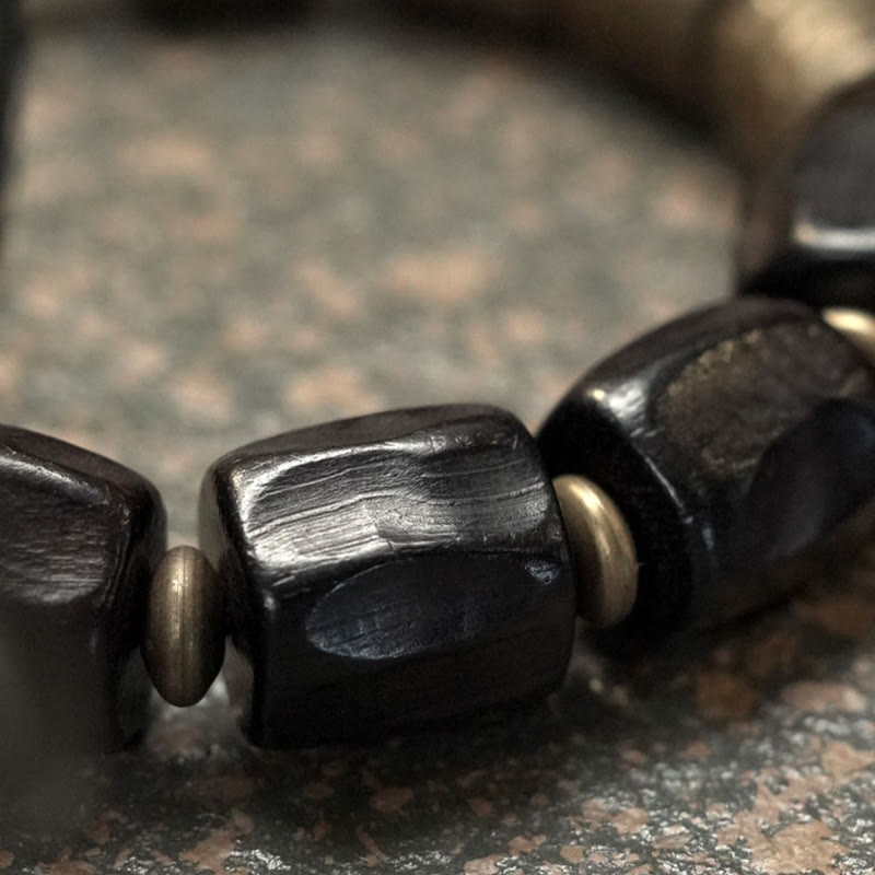 Fortune Jewel Vintage Peace Ebony Wood Copper Beads Bracelet