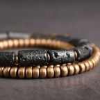 Fortune Jewel Vintage Lava Rock Copper Beads Multi-layered Wrap Bracelet