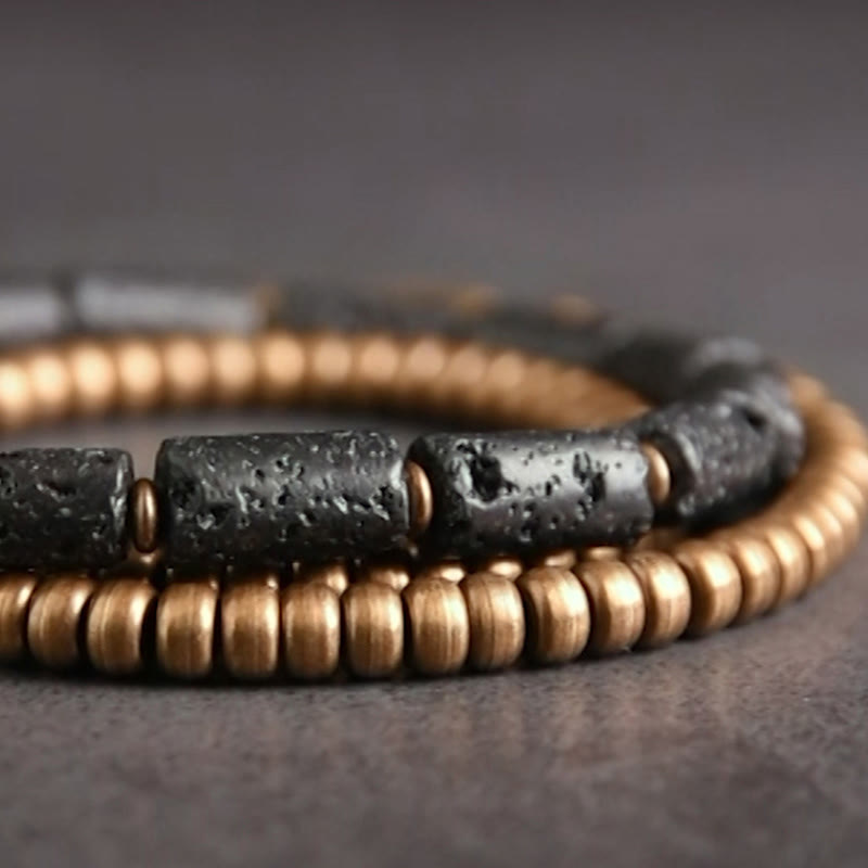 Fortune Jewel Vintage Lava Rock Copper Beads Multi-layered Wrap Bracelet