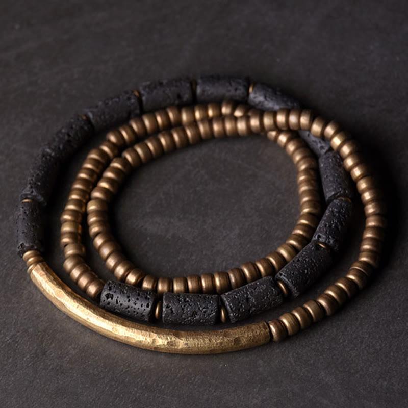 Fortune Jewel Vintage Lava Rock Copper Beads Multi-layered Wrap Bracelet
