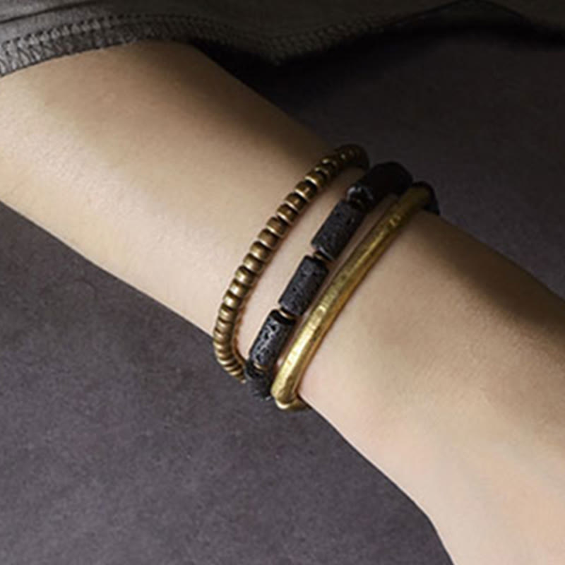 Fortune Jewel Vintage Lava Rock Copper Beads Multi-layered Wrap Bracelet