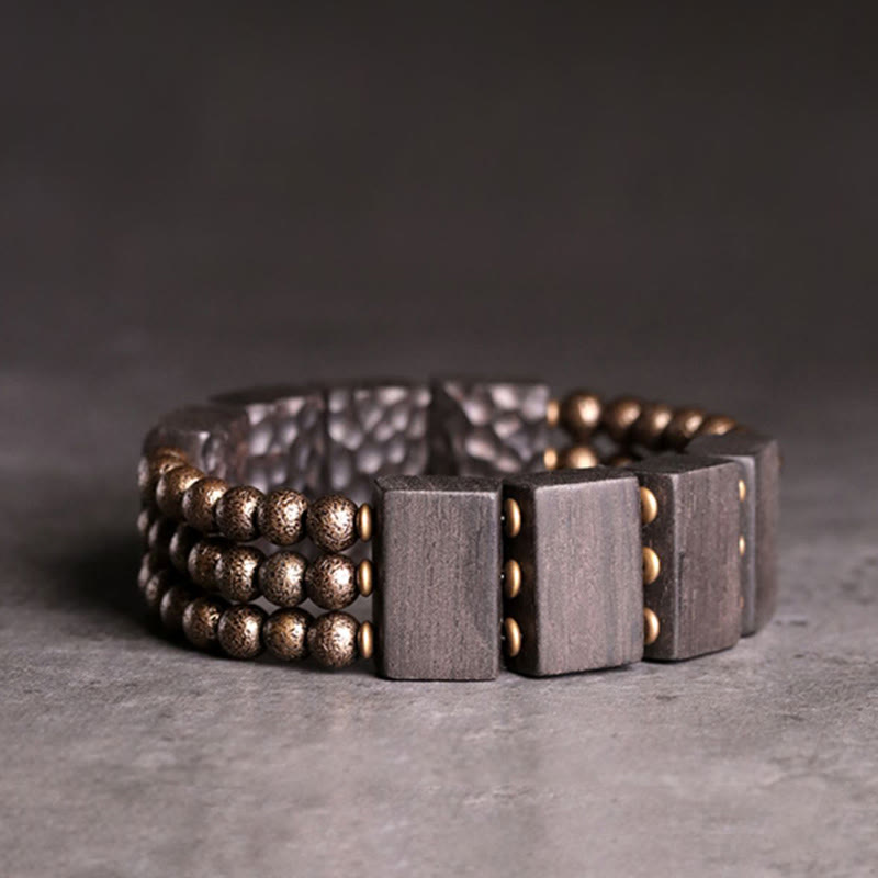 Fortune Jewel Vintage Peace Ebony Wood Copper Beads Balance Bracelet