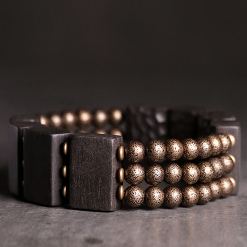Fortune Jewel Vintage Peace Ebony Wood Copper Beads Balance Bracelet