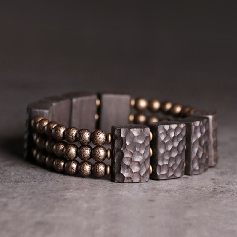Fortune Jewel Vintage Peace Ebony Wood Copper Beads Balance Bracelet