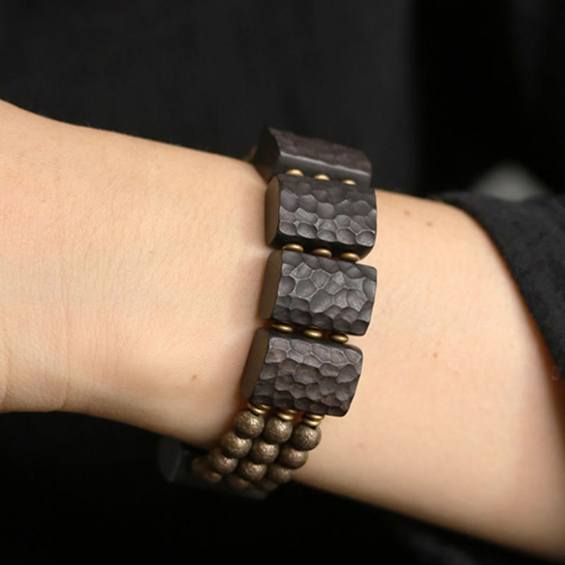 Fortune Jewel Vintage Peace Ebony Wood Copper Beads Balance Bracelet