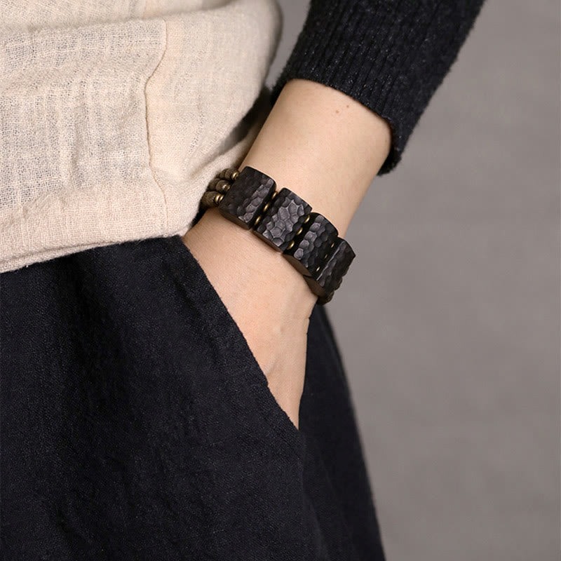 Fortune Jewel Vintage Peace Ebony Wood Copper Beads Balance Bracelet