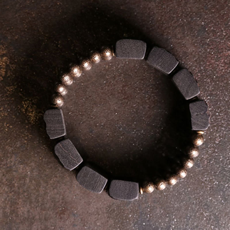 Fortune Jewel Vintage Peace Ebony Wood Copper Beads Balance Bracelet
