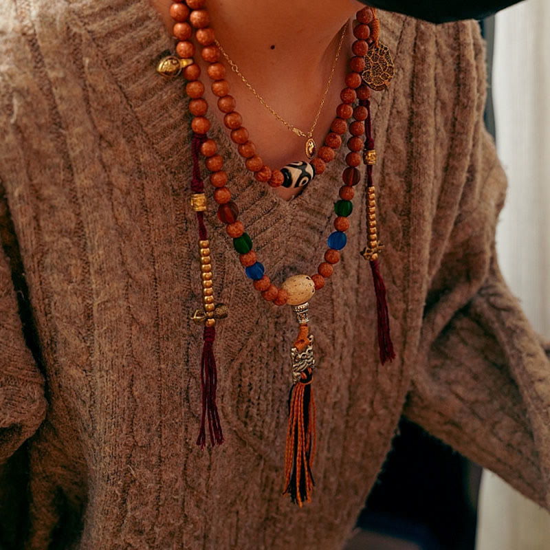 Fortune Jewel Tibet Bodhi Seed 108 Mala Beads Wisdom Peace Bracelet Necklace