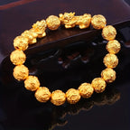10mm Feng Shui Pixiu Wealth Bracelet Deluxe Gold Lucky Bracelet