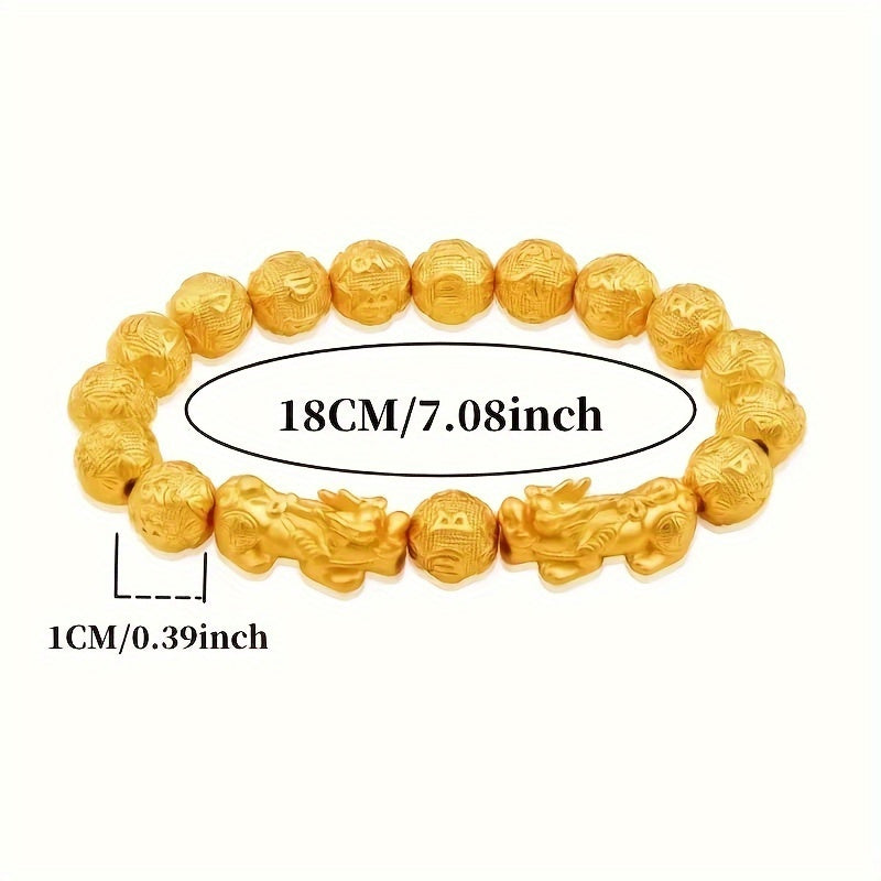 10mm Feng Shui Pixiu Wealth Bracelet Deluxe Gold Lucky Bracelet