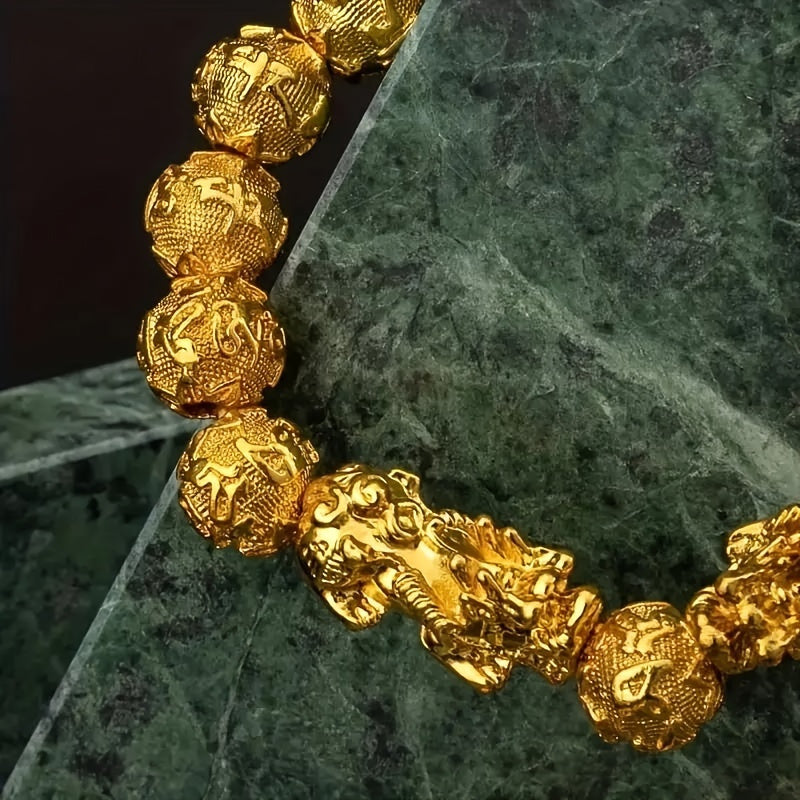 10mm Feng Shui Pixiu Wealth Bracelet Deluxe Gold Lucky Bracelet
