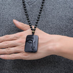 Fortune Jewel Natural Black Obsidian Buddha Prayer Purification Luck Pendant Necklace
