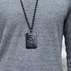 Fortune Jewel Natural Black Obsidian Buddha Prayer Purification Luck Pendant Necklace