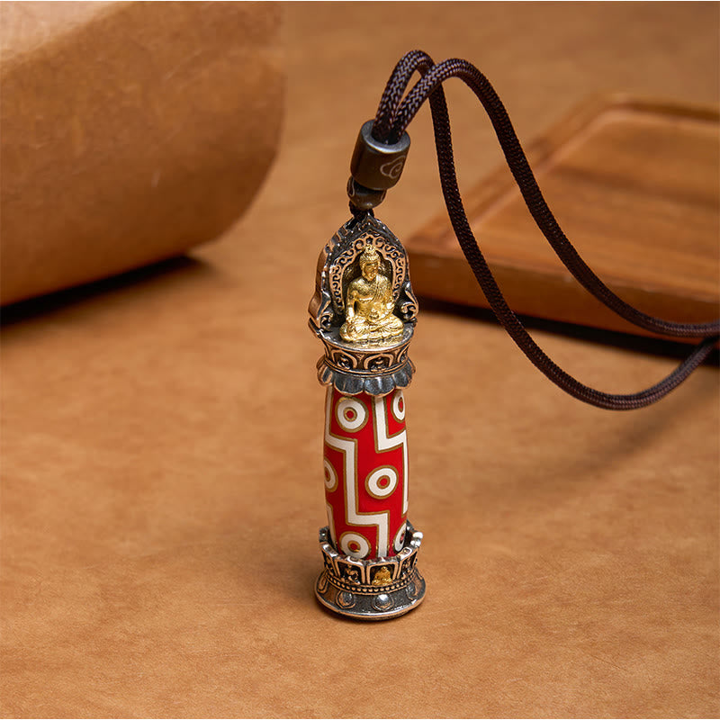Fortune Jewel Tibetan Medicine Buddha Nine-Eye Dzi Bead Protection Necklace Pendant