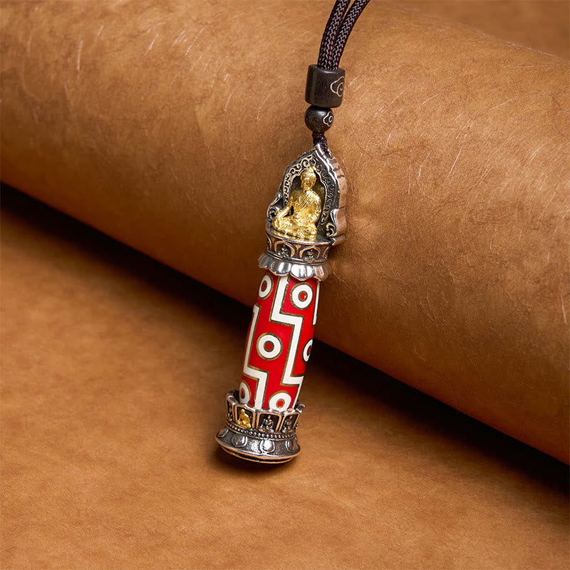 Fortune Jewel Tibetan Medicine Buddha Nine-Eye Dzi Bead Protection Necklace Pendant