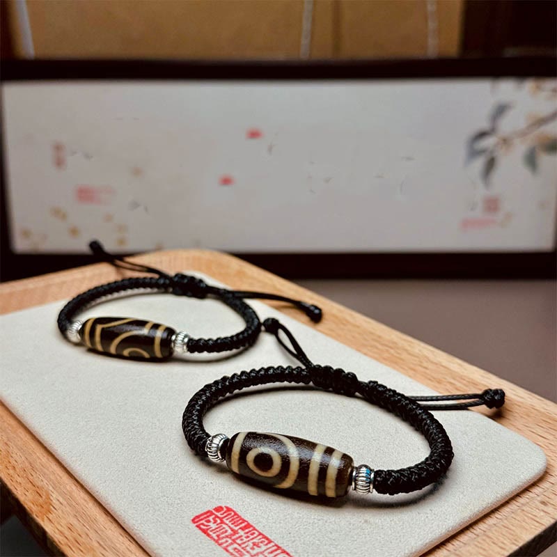 Fortune Jewel Tibetan Nine-Eye Dzi Bead Three-eyed Dzi Bead Wealth Protection Rope Bracelet