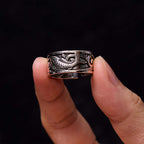 Fortune Jewel Koi Fish Heart Sutra Carved Design Luck Wealth Ring
