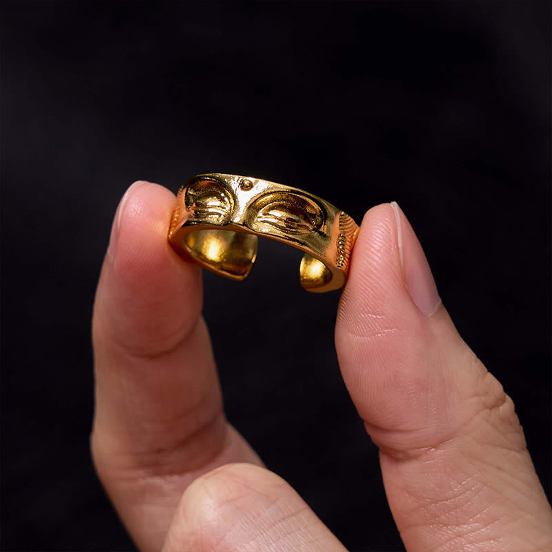Fortune Jewel Golden Meditation Buddha Serenity Copper Adjustable Ring Fortune Jewel