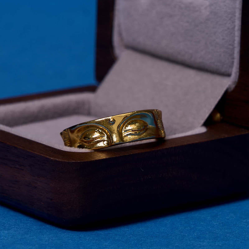 Fortune Jewel Golden Meditation Buddha Serenity Copper Adjustable Ring Fortune Jewel
