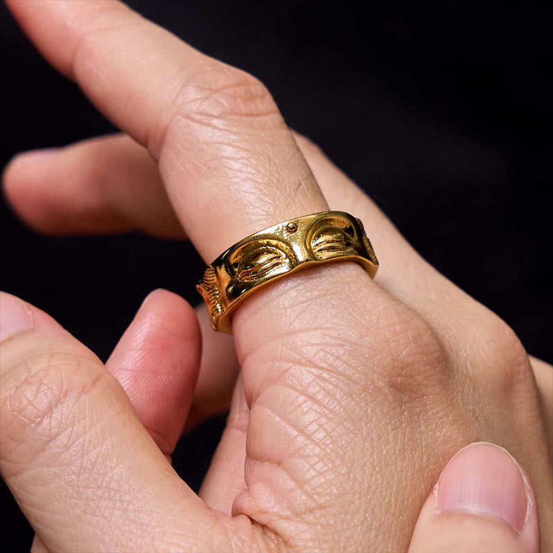 Fortune Jewel Golden Meditation Buddha Serenity Copper Adjustable Ring Fortune Jewel