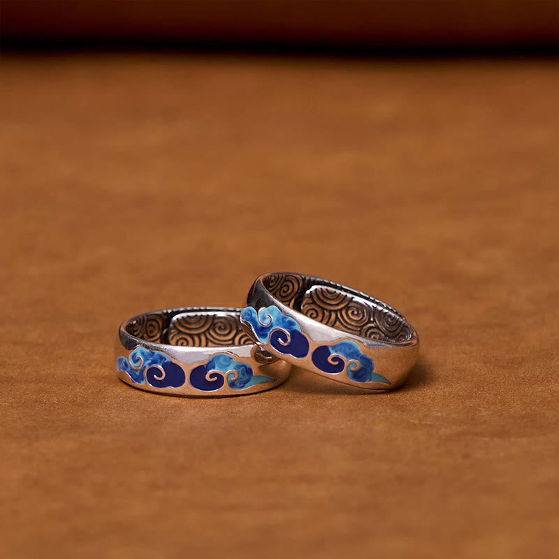 Fortune Jewel Blue Auspicious Clouds Pattern Wealth Copper Adjustable Ring