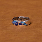 Fortune Jewel Blue Auspicious Clouds Pattern Wealth Copper Adjustable Ring