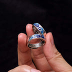 Fortune Jewel Blue Auspicious Clouds Pattern Wealth Copper Adjustable Ring