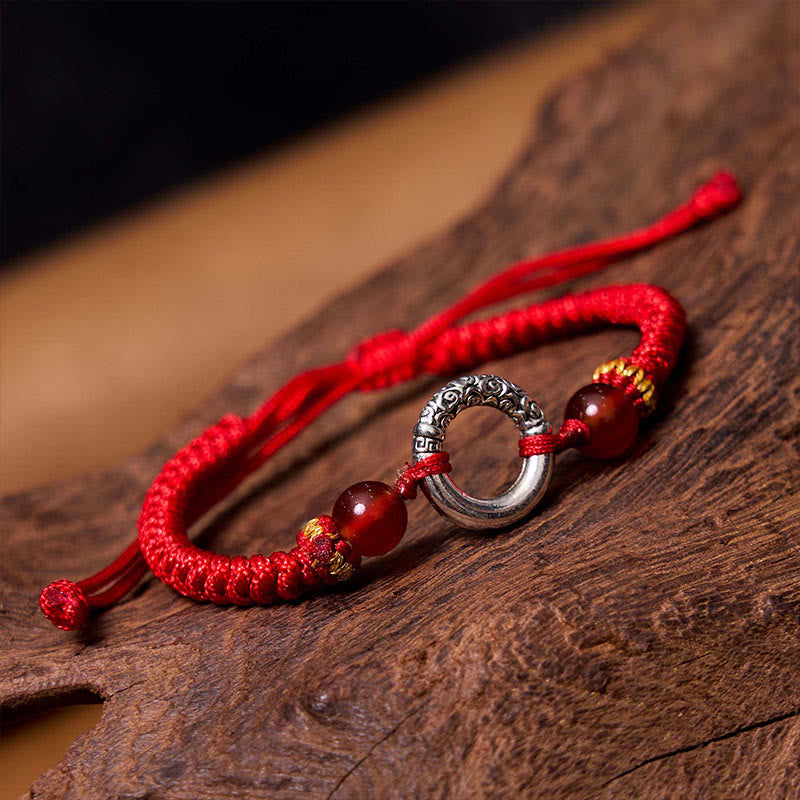 Fortune Jewel 925 Sterling Silver Plated Copper Peace Buckle Protection Braided String Bracelet