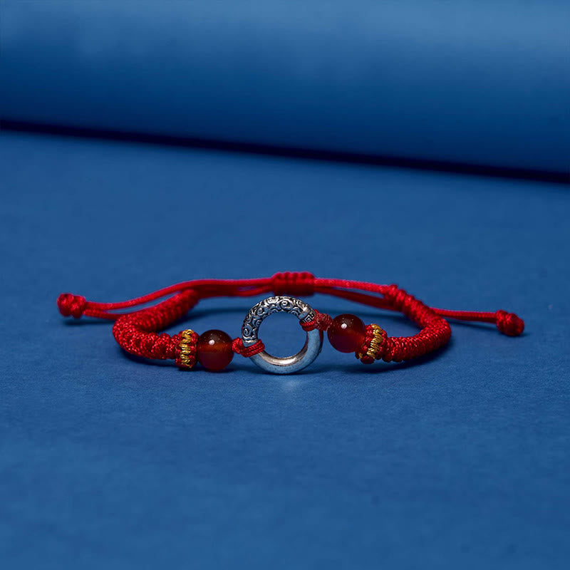 Fortune Jewel 925 Sterling Silver Plated Copper Peace Buckle Protection Braided String Bracelet
