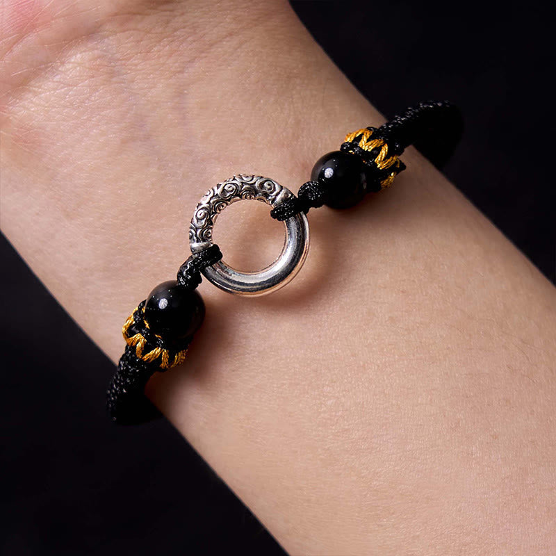 Fortune Jewel 925 Sterling Silver Plated Copper Peace Buckle Protection Braided String Bracelet