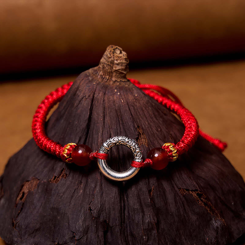 Fortune Jewel 925 Sterling Silver Plated Copper Peace Buckle Protection Braided String Bracelet