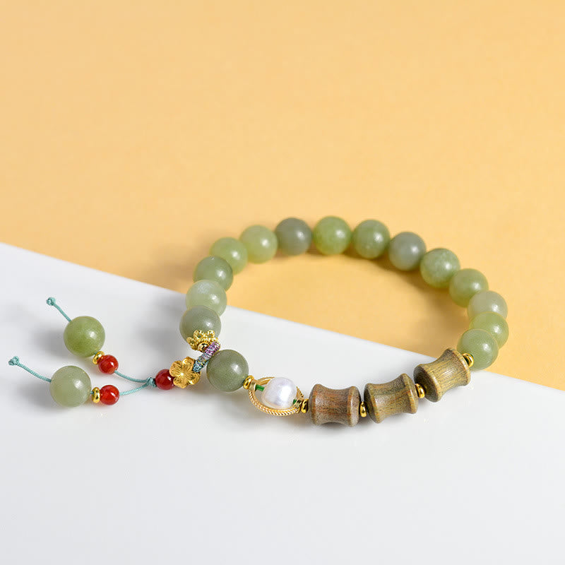 Fortune Jewel Jade Sandalwood Bamboo Pearl Prosperity Bracelet