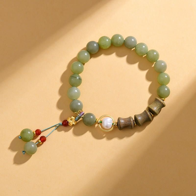 Fortune Jewel Jade Sandalwood Bamboo Pearl Prosperity Bracelet