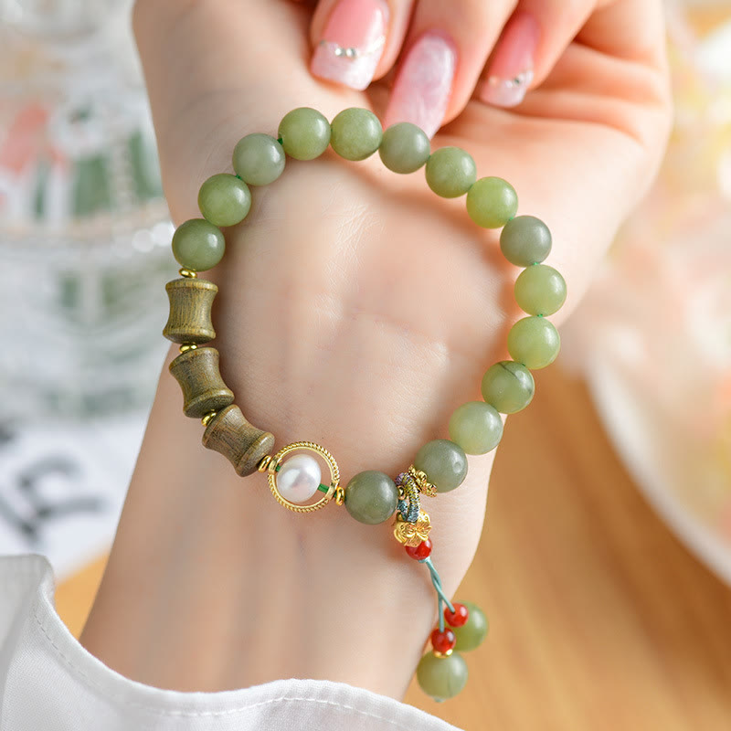 Fortune Jewel Jade Sandalwood Bamboo Pearl Prosperity Bracelet