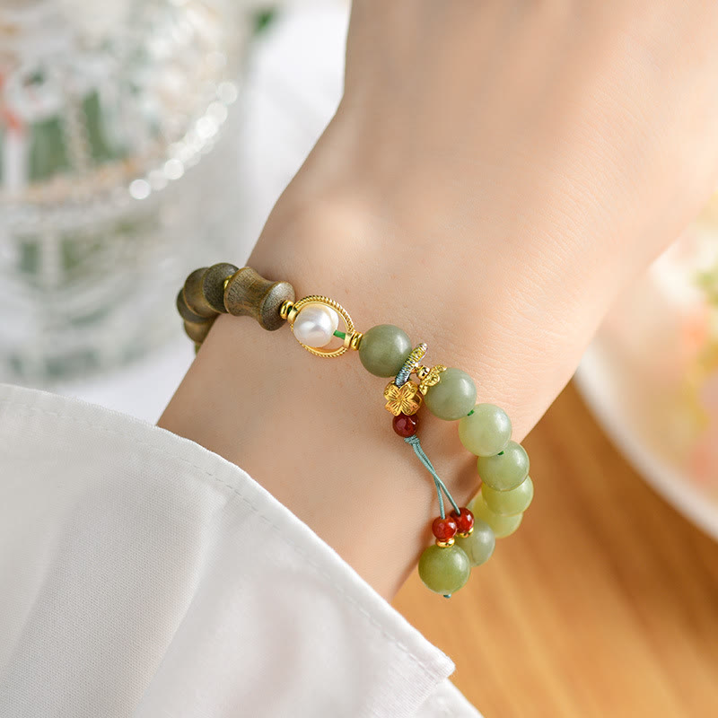Fortune Jewel Jade Sandalwood Bamboo Pearl Prosperity Bracelet