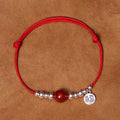 Fortune Jewel Handmade 925 Sterling Silver Fu Character Red Agate Fortune Braided Ultra-Thin Rope Bracelet