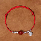 Fortune Jewel Handmade 925 Sterling Silver Fu Character Red Agate Fortune Braided Ultra-Thin Rope Bracelet